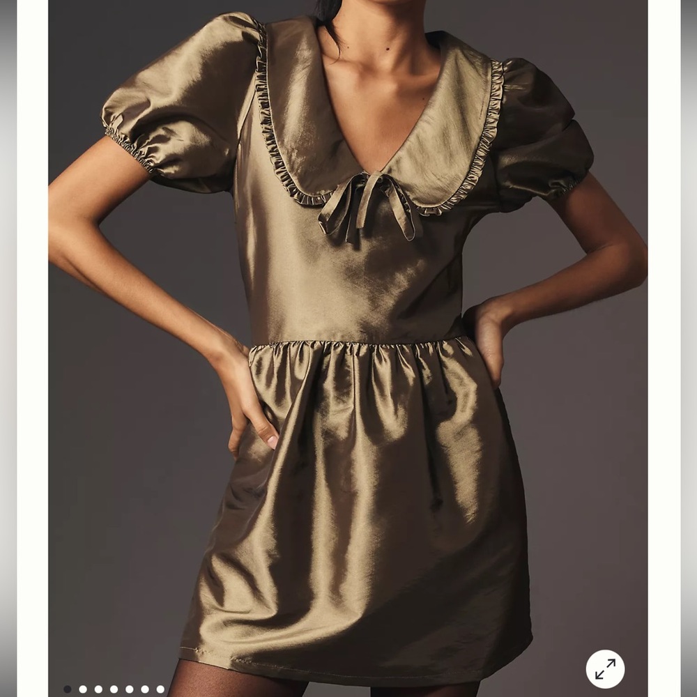 Anthropologie - Porridge Short-Sleeve Collared Taffetta Mini Dress